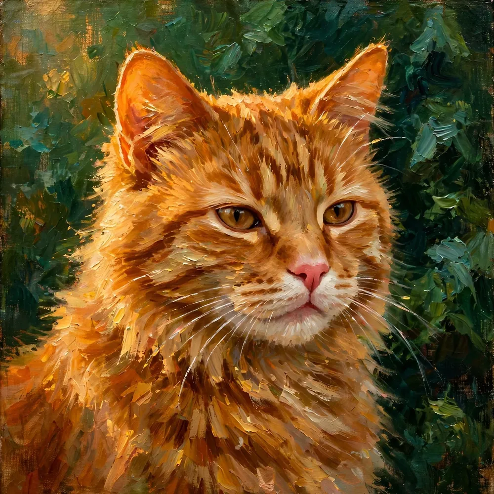 Oil portrait of an orange tabby cat